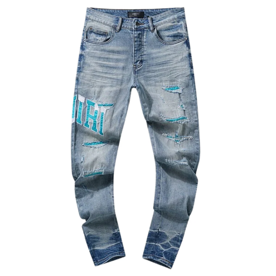 Amiri Ripped Blue on Blue Jeans