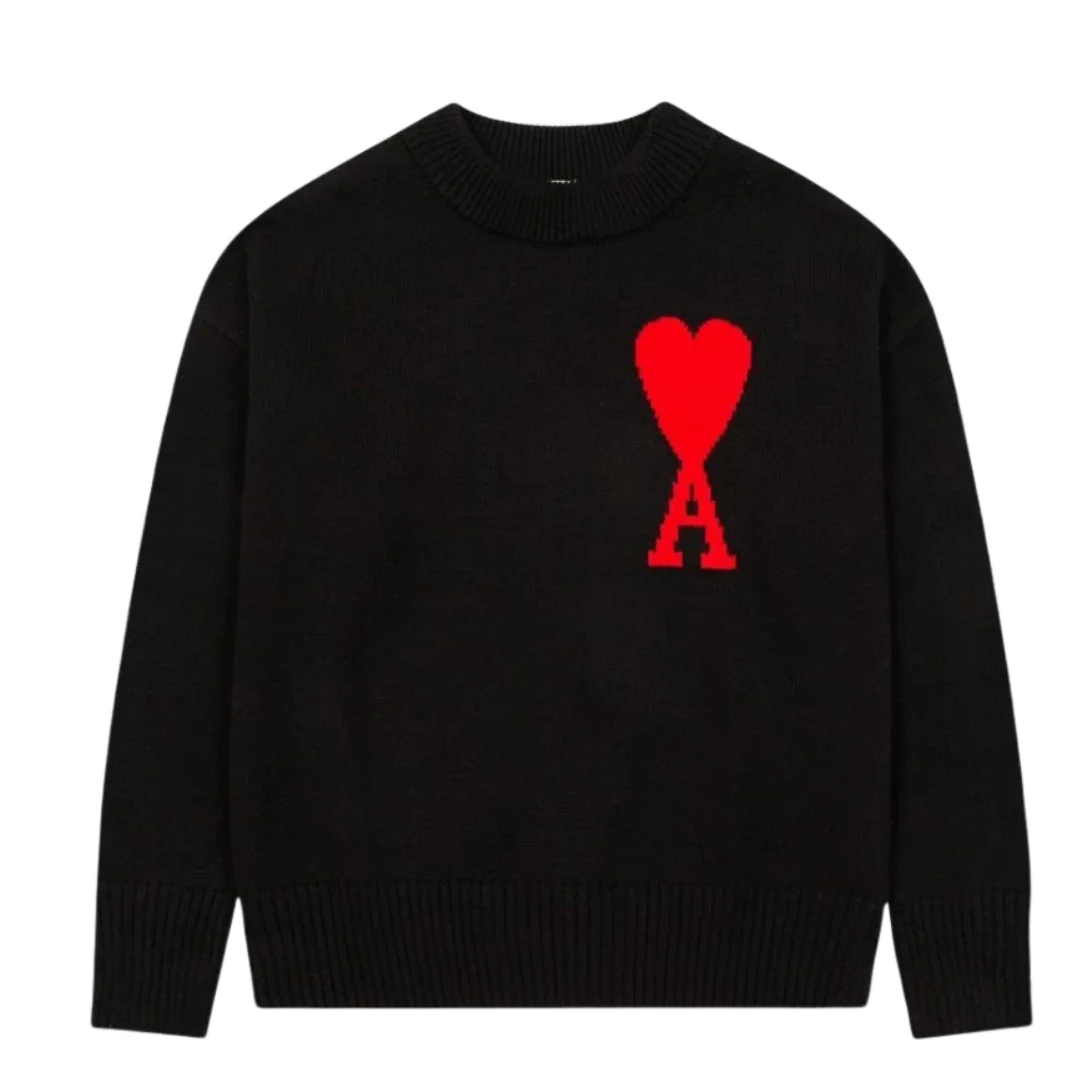 Ami Paris Red Heart Sweater Black