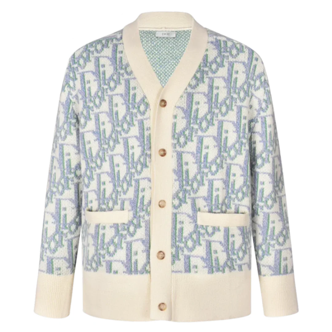 Dior Button Up Wool Cardigan Blue & White