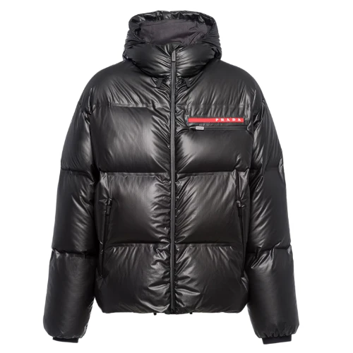 Prada Light Re-Nylon Hooded Puffer Jacket Black